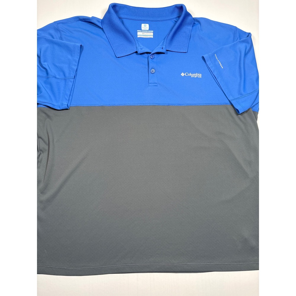 Columbia PFG Omni-Freeze Zero Polo Shirt Mens XXL Blue Grey Colorblock Fishing